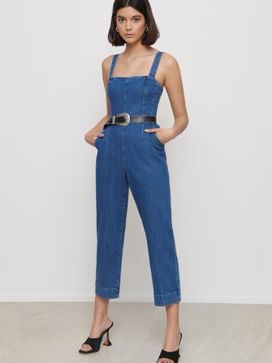 Dynamite Denim - Blue Denim Cropped Jumpsuit